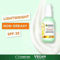 Garnier Vitamin C Serum Cream, 2in1 Formula With 20% Vitamin C serum & SPF 25 Moisturiser, Hydrate & Reveal Bright Glowing Skin, Organic & Vegan Formula, 50ml