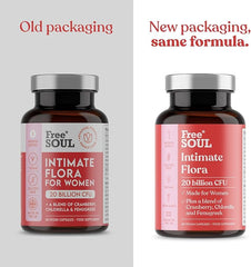 Intimate Flora for Women | 20 Billion CFU Fortified with 15,000mg Cranberry, Fenugreek & Chlorella | Bio Cultures for Women's Intimate Flora | 60 Capsules | Free Soul