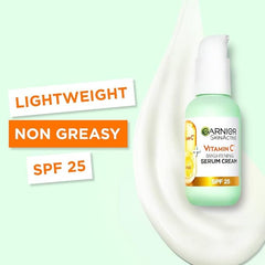 Garnier Vitamin C Serum Cream, 2in1 Formula With 20% Vitamin C serum & SPF 25 Moisturiser, Hydrate & Reveal Bright Glowing Skin, Organic & Vegan Formula, 50ml