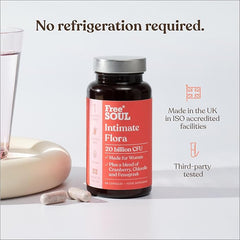 Intimate Flora for Women | 20 Billion CFU Fortified with 15,000mg Cranberry, Fenugreek & Chlorella | Bio Cultures for Women's Intimate Flora | 60 Capsules | Free Soul