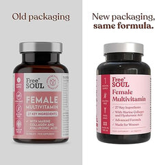 Women's Multivitamins & Minerals with Marine Collagen & Hyaluronic Acid | 27 Essential Vitamins, Minerals, & Botanicals | Gluten-Free & No Synthetic Fillers or Binders | 60 Tablets | Free Soul
