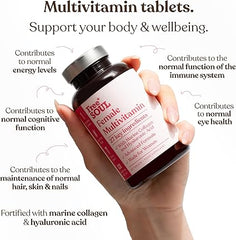 Women's Multivitamins & Minerals with Marine Collagen & Hyaluronic Acid | 27 Essential Vitamins, Minerals, & Botanicals | Gluten-Free & No Synthetic Fillers or Binders | 60 Tablets | Free Soul