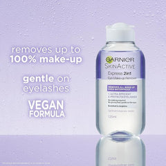 Garnier Skin Active 2 in1 Eye Make Up Remover, Suitable For Waterproof Makeup, Gentle On Eyes and Eyelashes, Use With Reusable Micellar Eco Pads, 125 ml