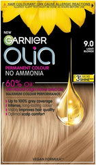 Olia Permanent Hair Dye, No Ammonia, Full Grey Coverage, Long-lasting Colour & Shine, Vegan Formula, Colour: 9.0 Light Blonde, 230g