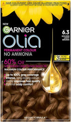 Garnier Olia Permanent Hair Dye, No Ammonia, Full Grey Coverage, Long-lasting Colour & Shine, Vegan Formula, Colour: 6.3 Golden Light Brown, 230g