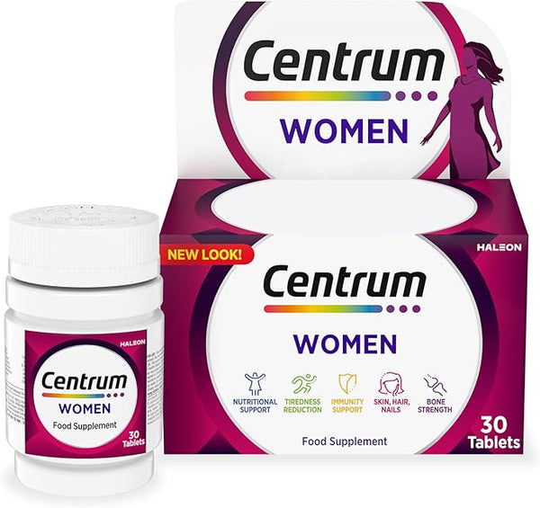 Centrum Women Multivitamin Tablets for Women, Vitamins with 23 Essential Nutrients, including Vitamin C, D and Iron, 30 ct (Packaging and Tablet colour may vary slightly)