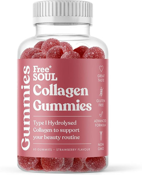 Free Soul Collagen Gummies by Free Soul | High Strength Marine Collagen Supplement | Advanced Superior Type 1 Hydrolysed Collagen Peptides | Triple Strength Pure Formulation Supplement | 60 Gummies