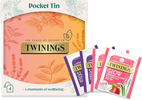 Twinings premium Pocket Tea Tin(Orange) – 4 Tea Envelopes | Stocking Filler, Secret Santa, Christmas Gifts & Travel-Size Ti
