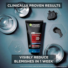 Garnier Pure Active 3 In 1 Charcoal Blackhead Mask Wash Scrub, Aloe Vera, 150 Ml, Pack Of 1