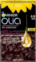 Garnier Olia Permanent Hair Dye, No Ammonia, Full Grey Coverage, Long-lasting Colour & Shine, Vegan Formula, Colour: 5.15 Frozen Brown, 230g