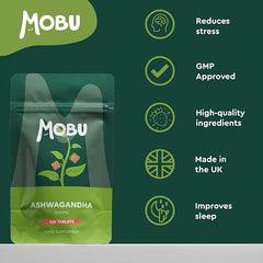 MOBU-Ashwagandha 1000mg 120 Tablets | High Strength Ashwagandha Supplement | Ayurvedic | GMP Approved | Vegan | Letterbox Friendly | MOBU UK