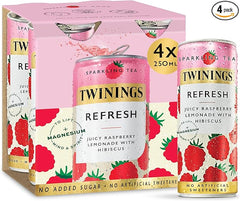 Twinings Refresh - Raspberry & Lemon Flavoured Sparkling Tea-Refreshing Fruity Beverage No Added Sugar, Low in Caffeine/Calorie, Healthy Alternative,Antioxidant Rich,Vegan,Gluten Free