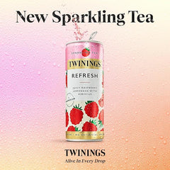 Twinings Refresh - Raspberry & Lemon Flavoured Sparkling Tea-Refreshing Fruity Beverage No Added Sugar, Low in Caffeine/Calorie, Healthy Alternative,Antioxidant Rich,Vegan,Gluten Free