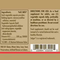 Solgar-Vitamin B12 500 mcg Vegetable Capsules - Pack of 50