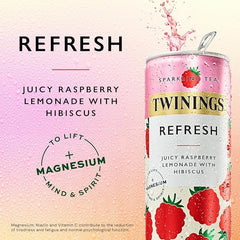 Twinings Refresh - Raspberry & Lemon Flavoured Sparkling Tea-Refreshing Fruity Beverage No Added Sugar, Low in Caffeine/Calorie, Healthy Alternative,Antioxidant Rich,Vegan,Gluten Free