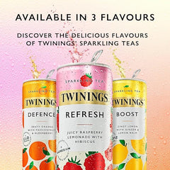 Twinings Refresh - Raspberry & Lemon Flavoured Sparkling Tea-Refreshing Fruity Beverage No Added Sugar, Low in Caffeine/Calorie, Healthy Alternative,Antioxidant Rich,Vegan,Gluten Free