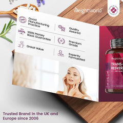 WeightWorld Resveratrol Supplements 510mg - 60 Capsules -Trans Resveratrol (from Knotweed) Skin Supplements - Black Pepper Extract & Red Wine Polyphenol from Grape Skin Extract - Vegan Resveratrol Powder Capsule