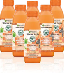 Garnier Ultimate Blends Shampoo For Damaged Hair | Papaya Hair Food Shampoo by Garnier Ultimate Blends | 98 Percent Natural Origin Ingredients | 350 ml Pack of 6