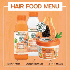 Garnier Ultimate Blends Shampoo For Damaged Hair | Papaya Hair Food Shampoo by Garnier Ultimate Blends | 98 Percent Natural Origin Ingredients | 350 ml Pack of 6