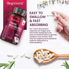 WeightWorld Resveratrol Supplements 510mg - 60 Capsules -Trans Resveratrol (from Knotweed) Skin Supplements - Black Pepper Extract & Red Wine Polyphenol from Grape Skin Extract - Vegan Resveratrol Powder Capsule