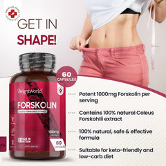 WeightWorld Forskolin Capsules 1000mg - 60 Vegan Capsules - Coleus Forskohlii Extract - Keto & Low Carb Diet Friendly Supplement for Men & Women - Allergen & GMO-Free