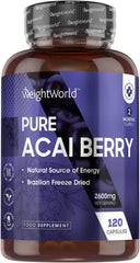 WeightWorld Pure Acai Berry Capsules 2600mg - 120 Vegan Capsules (2 Months Supply) - Brazilian Freeze Dried Acai Berries for Overall Health - Acai Berry Supplement for Men & Women - Natural & Gluten Free