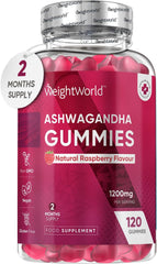 WeightWorld Ashwagandha Gummies 1200mg - 120 Gummies - 2 Months Supply - Natural Raspberry Flavour - High Strength Ashwagandha Root Extract Supplement - Vegan & Gluten-Free - Not Ashwagandha Capsules or Tablets