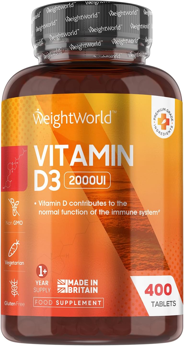 WeightWorld Vitamin D3 2000 IU - 400 Tablets (Over A Year Supply) Natural Vitamin D Tablets, Vitamin D Contributes to Normal Immune System & Blood Calcium Levels (EFSA), Vegetarian - Easy to Take Micro Tablets