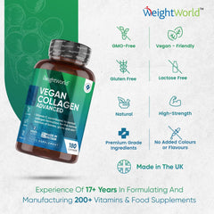 WeightWorld Vegan Collagen Supplements for Women & Men - 2 Month Supply - Plant Based Vegan Collagen Capsules with Hyaluronic Acid, Vitamin E, Vitamin C - High Strength Vegetarian Collagen for Skin, Hair & Joints