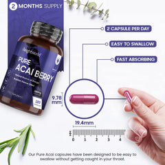 WeightWorld Pure Acai Berry Capsules 2600mg - 120 Vegan Capsules (2 Months Supply) - Brazilian Freeze Dried Acai Berries for Overall Health - Acai Berry Supplement for Men & Women - Natural & Gluten Free