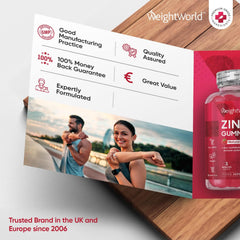 WeightWorld Zinc Gummies 50mg Per 2 Gummy – 90 Vegan Zinc Citrate Gummies - Natural Raspberry Flavour –Alternative to Bitter Zinc Tablets - Immunity, Skin & Hair Gummies - Zinc Supplement for Men and Women