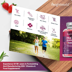 WeightWorld Multivitamin Gummies for Women & Men - 2 Months Supply - 13 Multivitamins & Minerals - 120 Vitamin Gummies - With Vitamin C, A, D, B, Biotin & Zinc - Strawberry Flavoured Chewable Multivitamins Adults