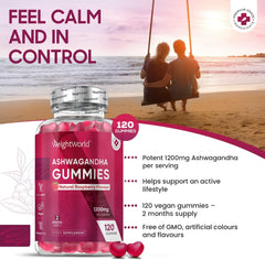 WeightWorld Ashwagandha Gummies 1200mg - 120 Gummies - 2 Months Supply - Natural Raspberry Flavour - High Strength Ashwagandha Root Extract Supplement - Vegan & Gluten-Free - Not Ashwagandha Capsules or Tablets
