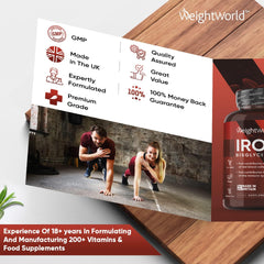 WeightWorld Gentle Iron Tablets High Strength 28mg - 400 Vegan Iron Bisglycinate Tablets (6+ Months Supply) - High Absorption Iron Supplements for Women and Men - Energy Tablets for Tiredness