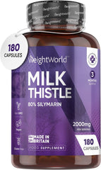 WeightWorld Milk Thistle Capsules - 180 Vegan Capsules - 3 Months Supply - High Strength Milk Thistle (Providing: 80% Silymarin) - Odour & Aftertaste Free Unlike Milk Thistle Tablets - Made in The UK