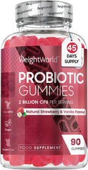 WeightWorld Probiotic Gummies with Prebiotic - 90 Tasty & Vegan Gummies - 2000 Million CFU - Spore-Forming Bacillus Coagulans & Inulin - Gut-Friendly Pre and Probiotics - Digestion Supplement for Women & Men