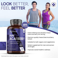 WeightWorld Pure Acai Berry Capsules 2600mg - 120 Vegan Capsules (2 Months Supply) - Brazilian Freeze Dried Acai Berries for Overall Health - Acai Berry Supplement for Men & Women - Natural & Gluten Free