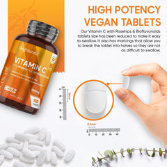 WeightWorld Vitamin C 1000mg – 180 High Strength Vitamin C Tablets with Rosehip & Bioflavonoids - Vegan Vitamin C Supplement (As Ascorbic Acid) for Immune System – Energy Tablets for Men & Women