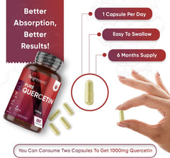WeightWorld Pure Quercetin Capsules - 6 Months Supply (180 Vegan Quercetin Powder Capsules) - High Strength Quercetin Supplement - Offers Better Absorption & Effectiveness - Natural Immunity Supplement