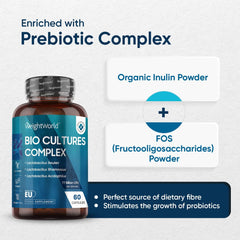 WeightWorld Bio Cultures Complex Probiotics and Prebiotics - 77 Billion CFU - 20 Live Bacterial Cultures - 60 Probiotic Complex Capsules for Women & Men - Lactobacillus Acidophilus, Gasseri, Rhamnosus & Reuteri