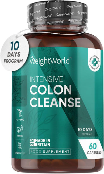 WeightWorld Intensive Colon Cleanse with Psyllium Husk Powder, Brown Rice Bran, 10 Billion Gut Bacteria, Prebiotic Fibre - Natural Colon Fiber Supplement - Colon Cleanse Kit & Colon Cleanse Tablets Alternative