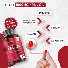 WeightWorld Antarctic Krill Oil Capsules High Strength 1000mg - 120 Red Krill Oil Softgels - Omega 3 Fatty Acids Supplements - EPA, DHA, Natural Astaxanthin & Marine Phospholipids - Omega 3 Fish Oil Alternatives