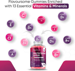 WeightWorld Multivitamin Gummies for Women & Men - 2 Months Supply - 13 Multivitamins & Minerals - 120 Vitamin Gummies - With Vitamin C, A, D, B, Biotin & Zinc - Strawberry Flavoured Chewable Multivitamins Adults