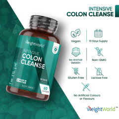 WeightWorld Intensive Colon Cleanse with Psyllium Husk Powder, Brown Rice Bran, 10 Billion Gut Bacteria, Prebiotic Fibre - Natural Colon Fiber Supplement - Colon Cleanse Kit & Colon Cleanse Tablets Alternative