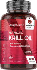 WeightWorld Antarctic Krill Oil Capsules High Strength 1000mg - 120 Red Krill Oil Softgels - Omega 3 Fatty Acids Supplements - EPA, DHA, Natural Astaxanthin & Marine Phospholipids - Omega 3 Fish Oil Alternatives