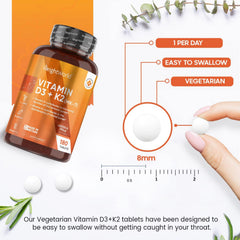 WeightWorld Vitamin D3 K2 MK7-6 Months Supply (180 VIT D3 & K2 Tablets) - Vegetarian Vitamin D 4000IU & 100ug K2- High Strength Vitamin D Supplement for Women & Men - D3 and K2 Vitamin for Bone & Immune System