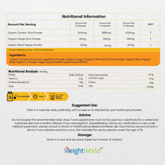 WeightWorld Organic Turmeric and Black Pepper Capsules 1520mg - with Ginger & Active Curcumin - 180 Vegan Turmeric Capsules High Strength - Soil Association Certified Turmeric Supplement