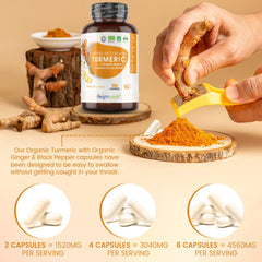 WeightWorld Organic Turmeric and Black Pepper Capsules 1520mg - with Ginger & Active Curcumin - 180 Vegan Turmeric Capsules High Strength - Soil Association Certified Turmeric Supplement