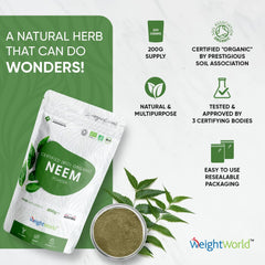 WeightWorld Neem Powder Organic Fresh Neem Leaves Powder for Skin Mask, Hair Mask & Drinks - Ideal for Oral Health & Immunity, 200gm