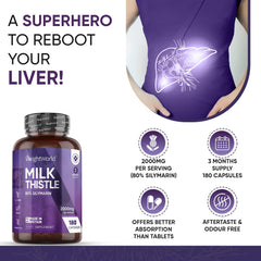 WeightWorld Milk Thistle Capsules - 180 Vegan Capsules - 3 Months Supply - High Strength Milk Thistle (Providing: 80% Silymarin) - Odour & Aftertaste Free Unlike Milk Thistle Tablets - Made in The UK